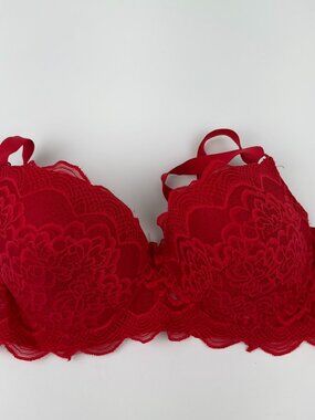 Youmila Women Red Lace Balconette Underwire Bra Size 38D 78268